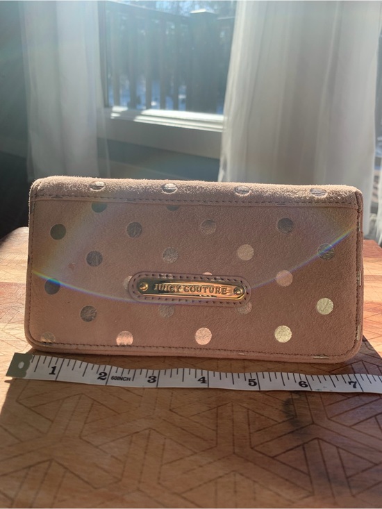 Juicy Couture Handbags - Juicy Couture Blush Pink Polka Dot Wallet with Gold Logo Plate